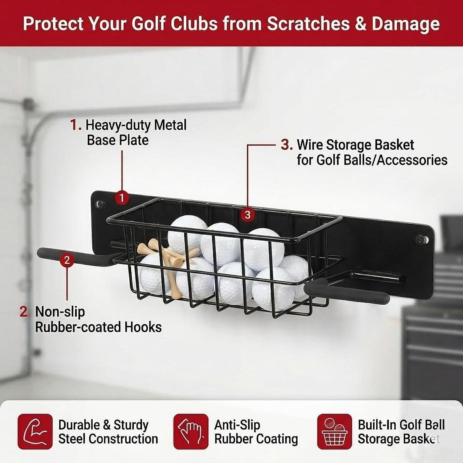 Golf Equipment Garage Organizer - Yer Tasarruflu Golf Ekipmanları Duvar Rafı