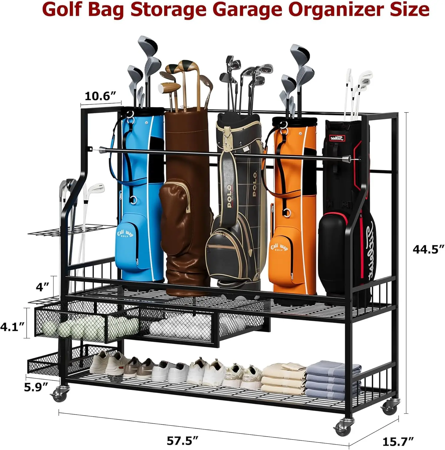 Golf Equipment Garage Organizer - Çok Fonksiyonlu Tekerlekli Golf Çantası Saklama