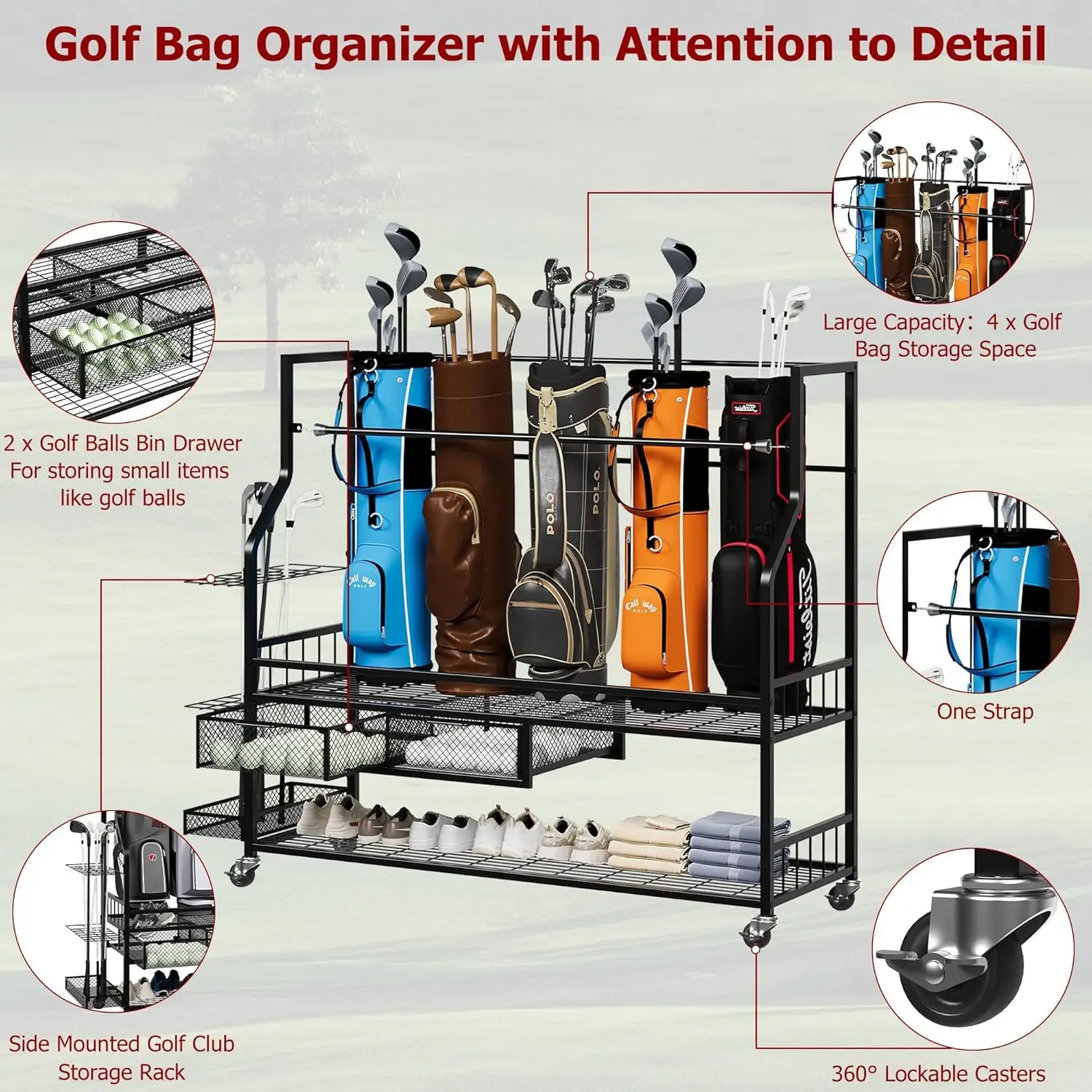 Çok Fonksiyonlu Tekerlekli Gol - Golf Equipment Garage Organizer incelemesi ve fiyatı